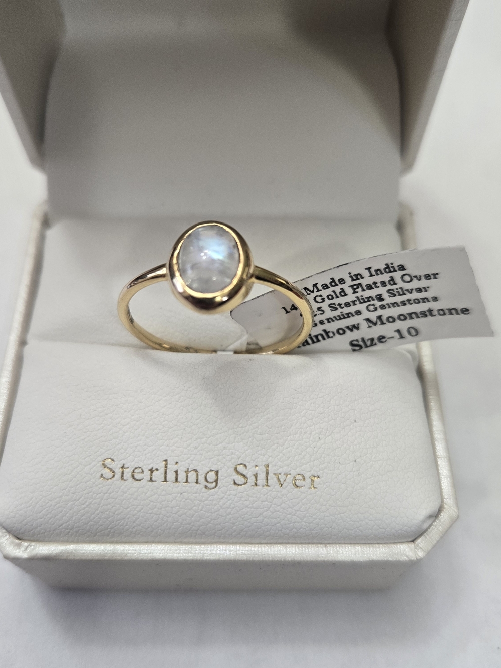 14kt Yellow Gold Plated Over Sterling Silver Genuine Rainbow Moonstoon Ring